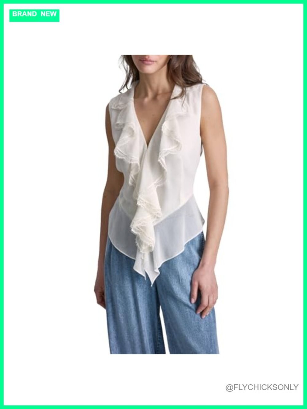 BCBG Woven Sleeveless Ruffle Front Tank Top Cap Sleeve